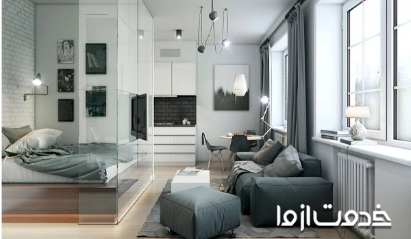 بازسازی اپارتمان 40 متری با پارتیشن شیشه ای